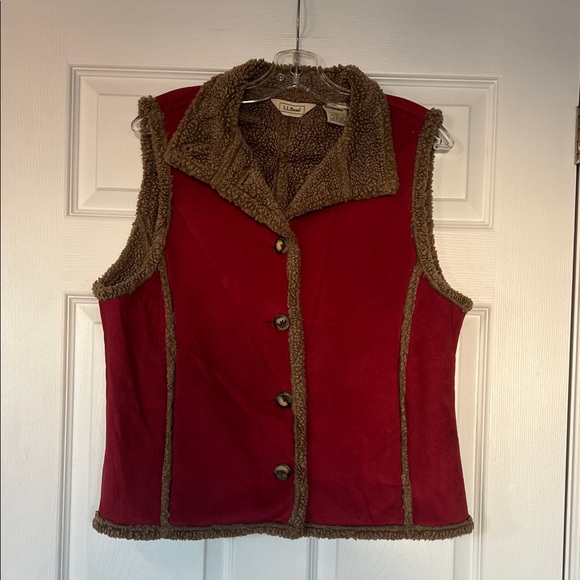 L.L. Bean Jackets & Blazers - L.L. Bean Red Vest with Brown Trim